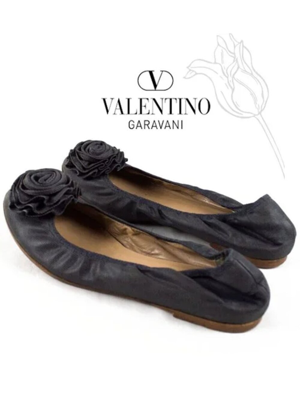 Valentino Garavanii Gray Silver Canvas Leather Flat Shoes